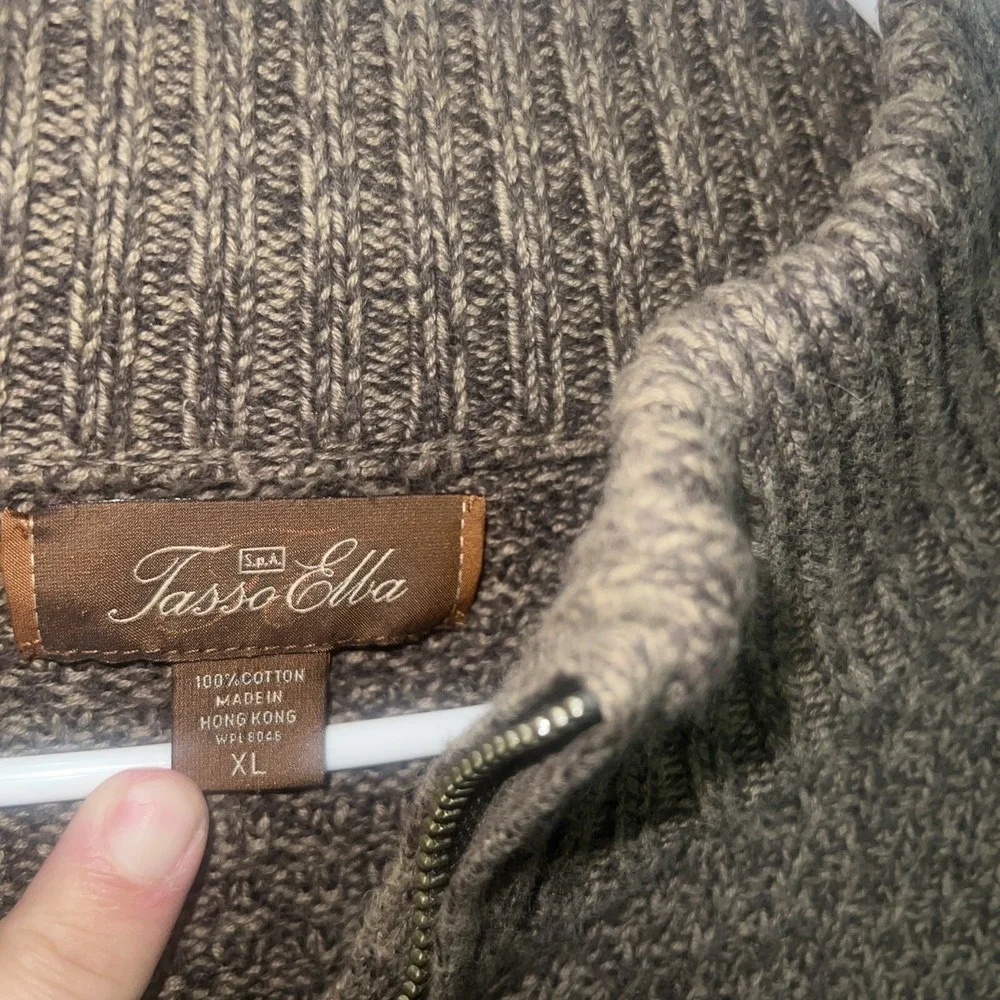 Tasso Elba pullover mens sweater adult XL quarter‎ zip high neck Tan